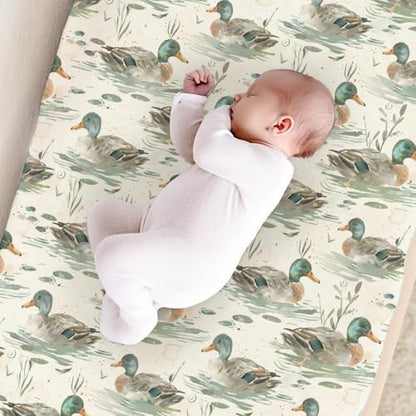 Watercolor Mallard Duck Leaves Baby Changing Pad Cover, Unisex Duck Nursery Diaper Changing Table Pad Mat Sheet for Boys Girls-16x32