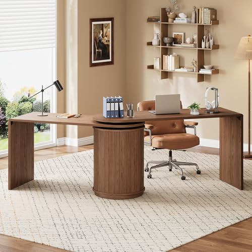 60 in L Shaped Desks,360° Rotating Swivel Corner Desk,Walnut