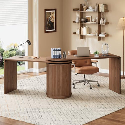 60 in L Shaped Desks,360° Rotating Swivel Corner Desk,Walnut