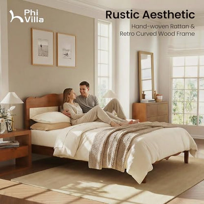 Solid Wood Queen Bed Frame with Adjustable Headboard