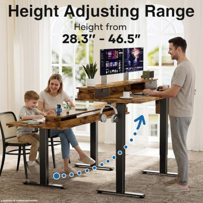 47x28 in Electric Standing Desk with Drawers, Adjustable Table, Brown