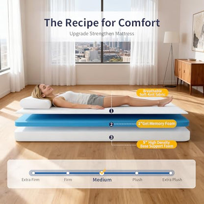 | 6 Inch Twin Mattress | Medium Firm | Gel Memory Foam | White