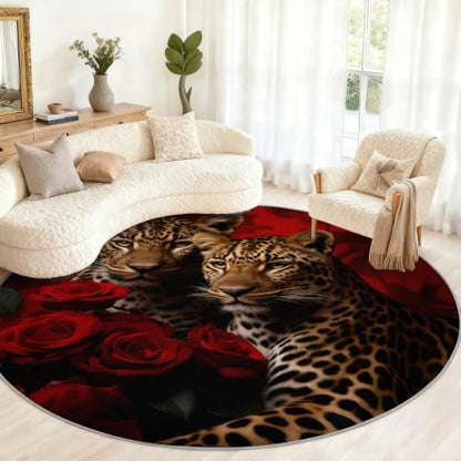 Leopard Round Rug - 3ft Washable Cheetah Print Round Area Rug for Bathroom, Animal Floral Circle Rugs Soft Non-Slip Carpet for Kitchen Bedroom Kids Room Decor Mat