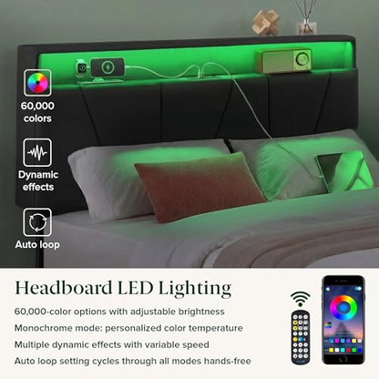 Zinus Maya Upholstered Platform Bed Frame, RGB LED Lights, Queen