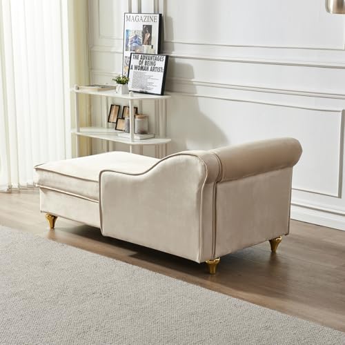 Modern Upholstery Chaise Lounge Chair with Storage Velvet (Beige)