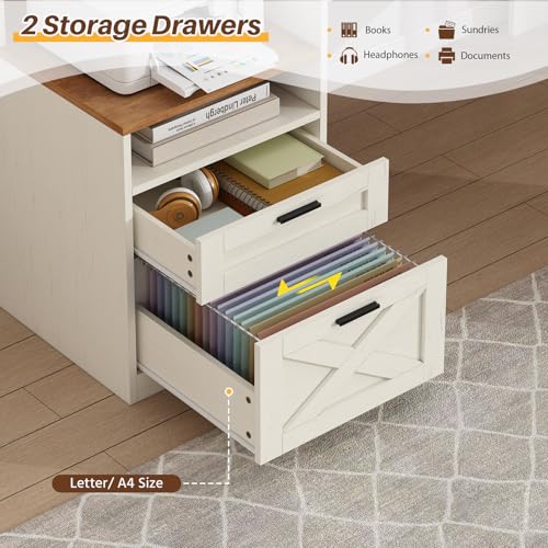 63" Farmhouse L Shaped Desk with Drawers & Storage Shelves for Home Office