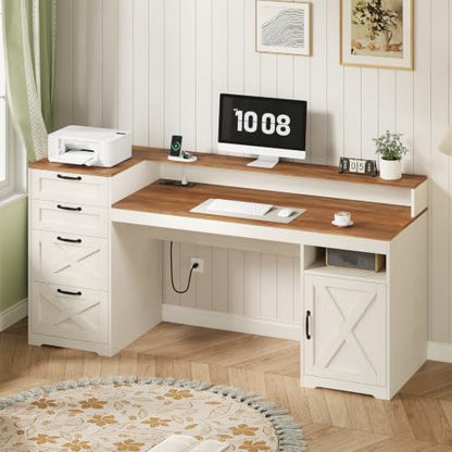 63" Farmhouse Computer Desk with 4 Drawers for Home Office, Bedroom