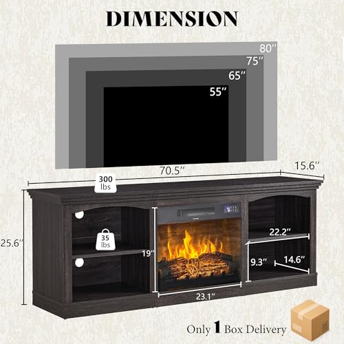 70" Fireplace TV Stand for TVs up to 80" One-Box Delivery