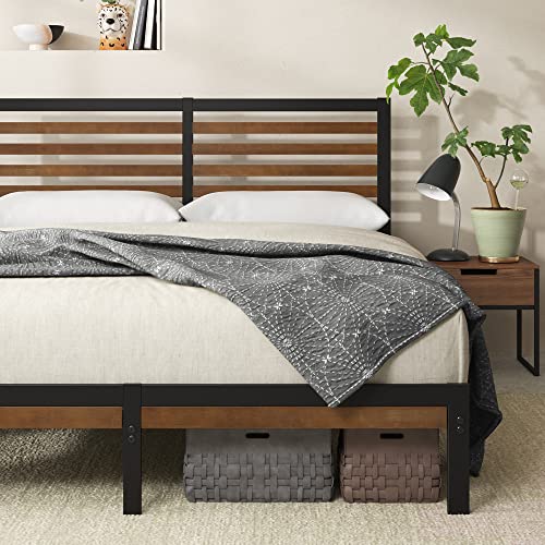 Zinus Kai Bamboo and Metal Platform Bed Frame with Headboard, Brown, Full