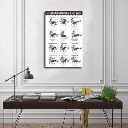 Chair Exercises for Abs Seated Core Workout Chart Adult Fitness Canvas Poster Wall Art for Living Room Bedroom Decor Frame 16x24inch