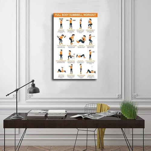 Full Body Dumbbell Workout Chart Home Exercise Routine for Beginners Illustrated Strength Training Canvas Poster Bedroom Decor Room Decor Unframe 20x30inch