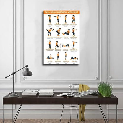 Full Body Dumbbell Workout Chart Home Exercise Routine for Beginners Illustrated Strength Training Canvas Poster Bedroom Decor Room Decor Unframe 20x30inch