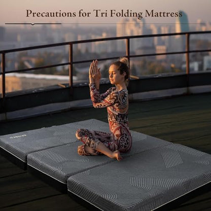 Tri Folding Mattress Queen Size - Memory Foam Tri-fold Handle & Non-Slip Bottom, Portable Foldable Sofa Bed Floor Chair for Travel RV Camping Guest Yoga - 6 Inch, 78"x58"x6"
