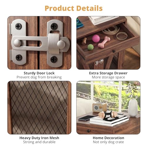 Wooden Dog Crate End Table with USB Charging Station, Walnut