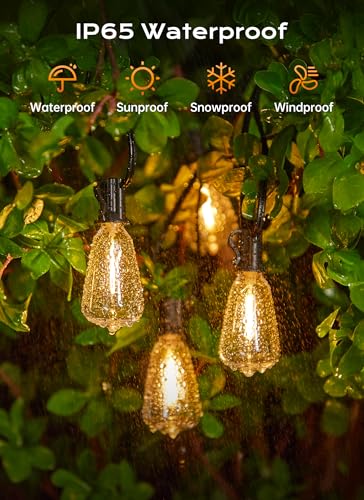 100FT Outdoor-String-Lights with Remote, Shatterproof ST38 LED Bulbs, Waterproof Patio Lights with 3 Modes, Dimmable & Connectable 2700K Hanging Lights for Backyard Porch Deck Balcony