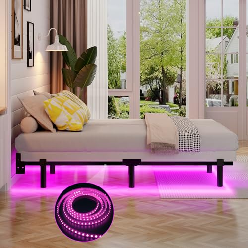 Queen Bed Frame with LED Light, 7 Inch Heavy Duty Metal Base for Box Spring