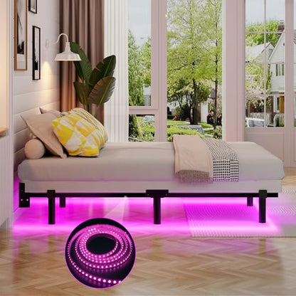Full Bed Frame with LED Lights, 7 Inch Heavy Duty Metal Base for Box Spring