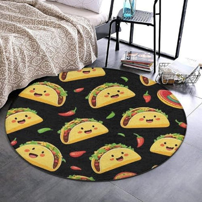 Fashion Round Area Rug Large Non Slip Carpet Unisex Home Decor Mat Cute Taco
