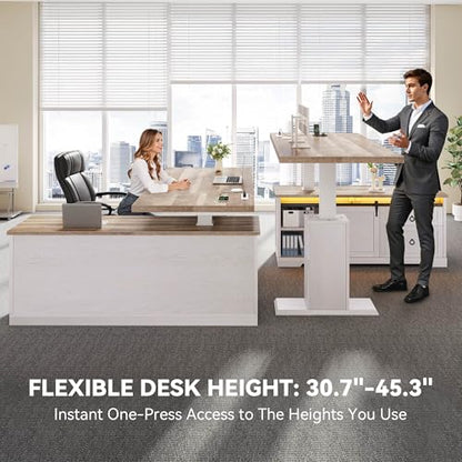 L Shaped Standing Desk with Power Outlets & LED Lights