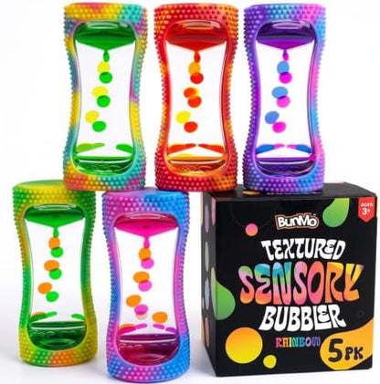 BUNMO Liquid Motion Bubbler Sensory Toy for Kids & Adults Rainbow 5pk – Gentle Fidget Toy for Mindfulness – Stimulating Visual Sensory Experience – Colorful Bubble Fidget Timer for Desk & Travel