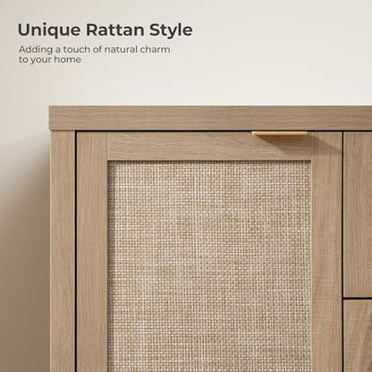 52 Inch Sideboard Buffet Cabinet with Storage, Rattan Credenza