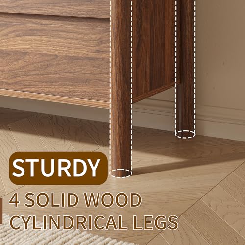 47.2" Wide Walnut 6 Drawer Dresser for Bedroom with Solid Wood Legs
