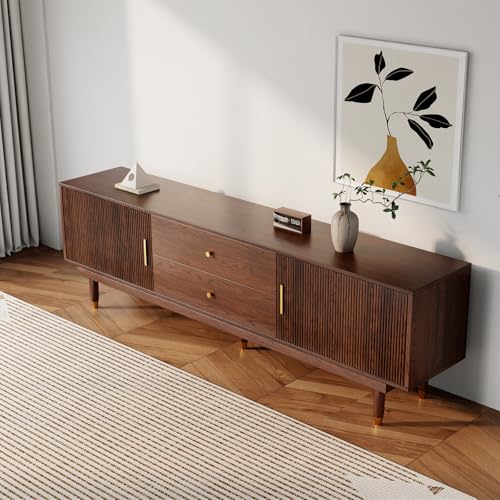 66.9" Mid Century Modern TV Stand for 75 inch TV for Living Room, Walnut