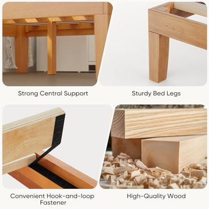Solid Wood Platform Queen Bed Frame, 12inch Wooden Mattress Foundation with Sturdy Wood Slat Support, No Box Spring Needed, Under Bed Storage, Natural Pine