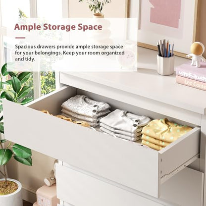 5 Drawer Dresser for Bedroom, White Dresser Chest of Drawers, Tall Dressers for Bedroom with Handleless Drawers, 15" D x 23.7" W x 40.4" H Storage Dressers for Living Room, Hallway and Entryway-White