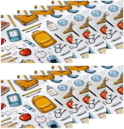 Shrahala School Bag Pencil Set of 8 12 X 18 Inch Linen Placemats, Notebook Clock Burlap Table Mat Washable Double Layered Heat Insulation for Indoor/Outdoor