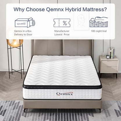 12 Inch King Hybrid Mattress, Memory Foam and Spring Construction, with Edge Support, Motion Isolation & Pressure Relief, Breathable & Eco-Friendly, Easy Setup
