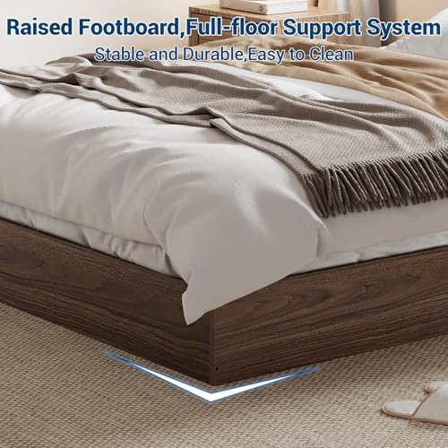 Queen Platform Bed Frame, No Headboard, Walnut Engineered Wood