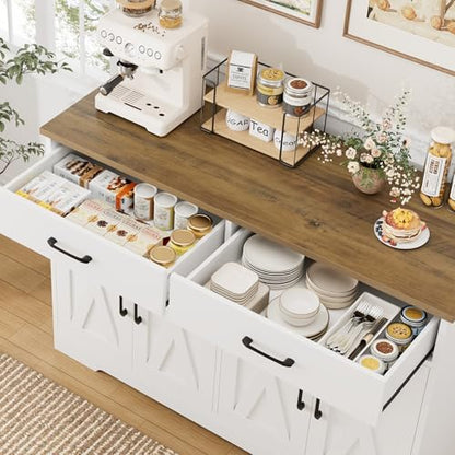 47" W Kitchen Sideboard Buffet Cabinet with Storage Drawers, White