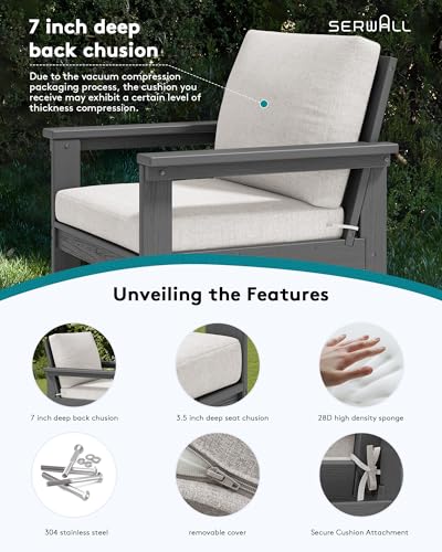 HDPE Outdoor Patio Furniture Set with Coffee Table - Modern/Contemporary