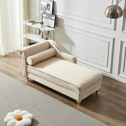 Modern Upholstery Chaise Lounge Chair with Storage Velvet (Beige)