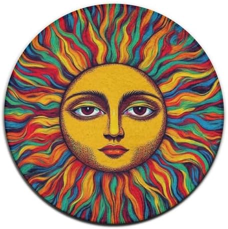 Highly Premium Quality Floor Mat, Office Chair Decor Mat, Room Sofa Yoga Soft Round Carpet Trippy Sun Art, 24inch