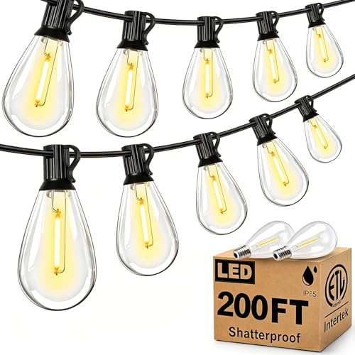 200FT Outdoor String Lights, Ultra Long LED Patio Lights with Shatterproof High Brightness S11 Edison Bulbs, Outside Hanging Light Waterproof for Backyard Deck Porch Party Decor 2700K
