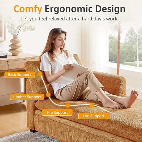 Oversized 70.47'' Chaise Lounge Chair with Storage, Boucle Curry