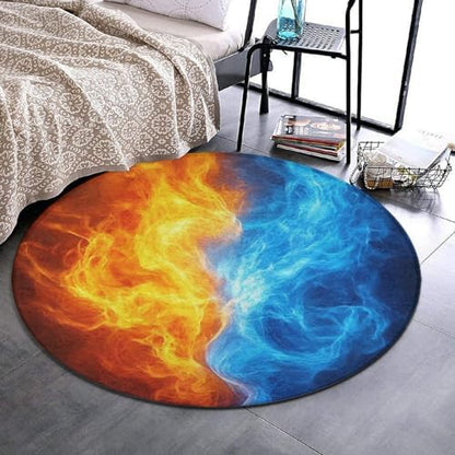 Large Home Decor Mat, Soft Round Yoga Carpet, Non Slip Machine Washable Home Office Circle Rug Red Blue Ice Fire