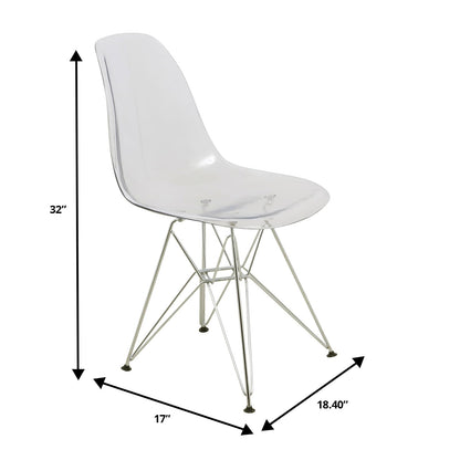 Dining, Modern Chrome Eiffel Base and Curved Back Design, Ergonomic and Lightweight Accent Side Chair for Mid-Century Home, Kitchen, and Café (Clear, Singles)
