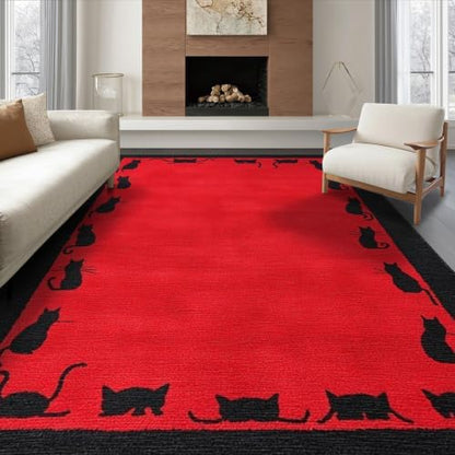 8'x10' Red Cat Crimson Artistic Washable Area Rug