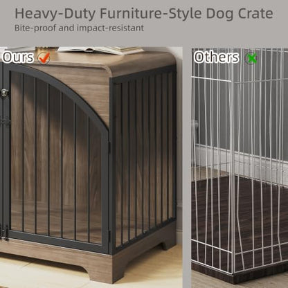 78" Farmhouse Dog Crate Furniture for 2 Large Dogs,Double Door Wooden Dog Kennel with Divider, Decorative Pet House End TV Stand for Living Room,Light Walnut