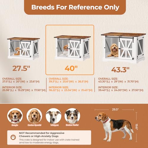 40" Dog Crate Furniture with Sliding Doors for Medium Dogs Up to 45 lbs