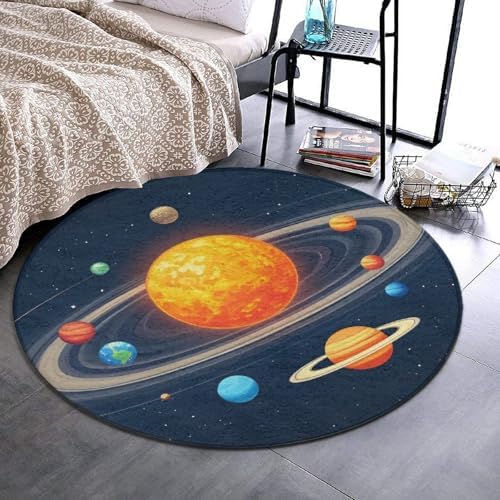 Men's Large Home Decor Mat, Soft Round Yoga Carpet, Non Slip Machine Washable Home Office Circle Rug Solar System Space