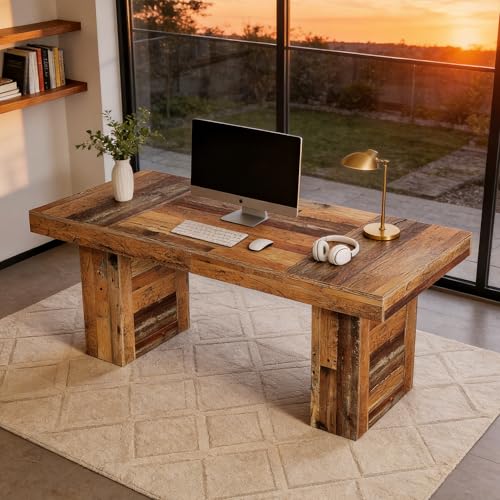 63-Inch Farmhouse Executive Desk, Distressed Rustic Brown