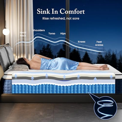 Queen Mattress, 14 Inch Hybrid Mattress Queen Size in a Box with Gel Memory Foam [New Version], Individually Pocket Coils Springs, Pressure Relief Motion Isolation, Edge Support, Medium Firm