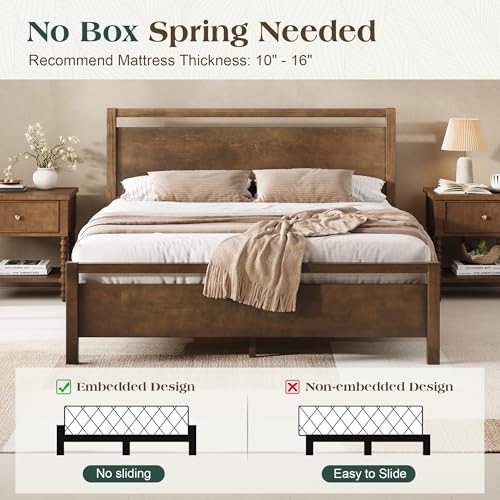 Minimalist Queen Size Solid Wood Bed Frame with Headboard