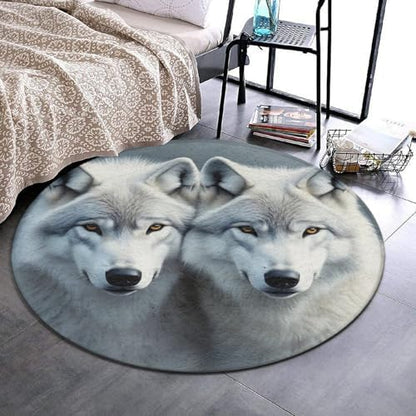 Men's Large Home Decor Mat, Soft Round Yoga Carpet, Non Slip Machine Washable Home Office Circle Rug Wolves