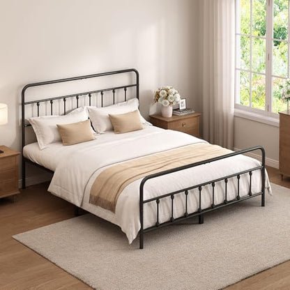 Full Size Metal Bed Frame with Headboard and Footboard,Black