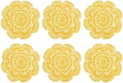 uxcell 6 Pcs Crochet Handmade Cotton Placemat Doilies for Table 7.9" Yellow